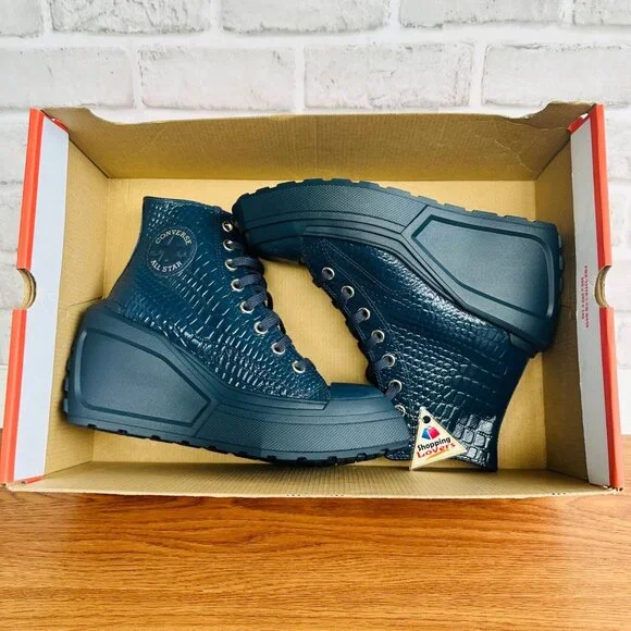 ✨Converse Chuck 70 De Luxe Wedge Platform Leather Sz 6 Women Shoes Blue A10037C - Picture 7 of 9
